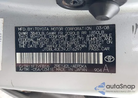 2009 Toyota Corolla Le from USA, damaged, VIN JTDBL40E39J016297